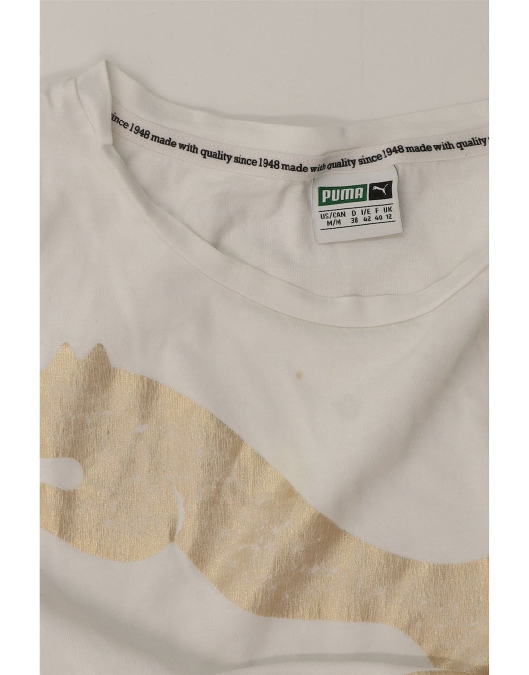 PUMA Womens Graphic T-Shirt Top UK 12 Medium  White