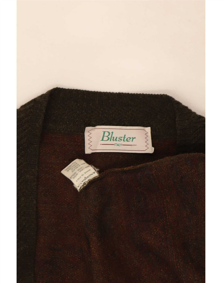 Bluster Mens Cardigan Sweater Large Khaki Fair Isle Wool