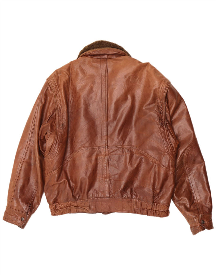 Giacca in pelle vintage da uomo IT 50 grande marrone