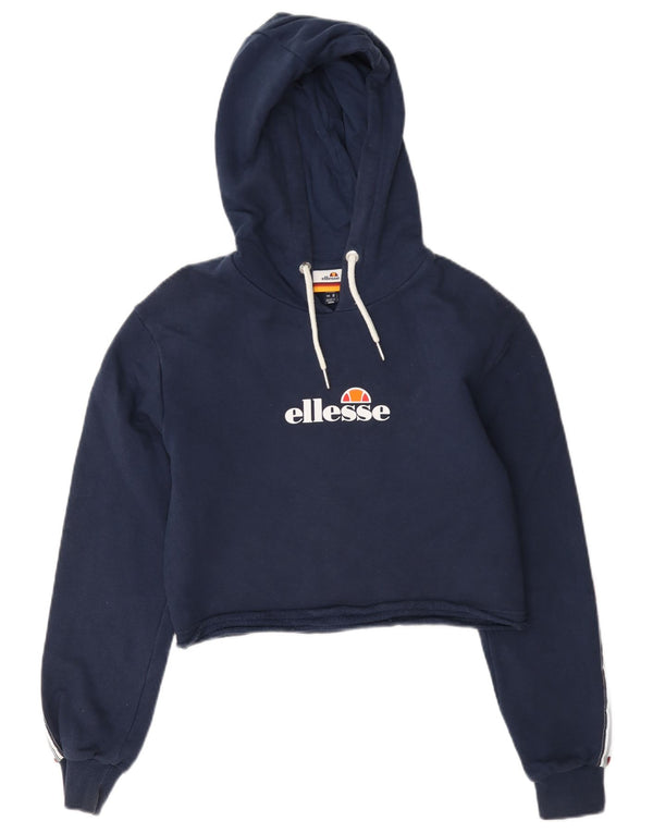 Ellesse Womens Crop Graphic Hoodie Pullover UK 8 Small Marineblau Farbblock