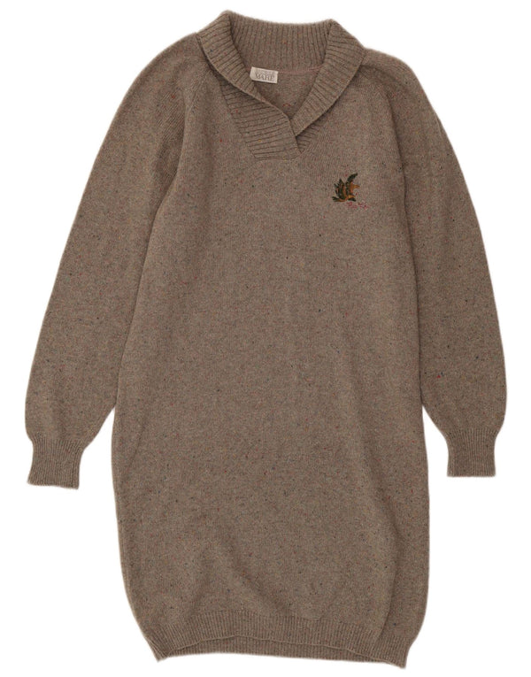 Vintage Dame Langærmet Jumper Kjole UK 16 Large Brown Flecked