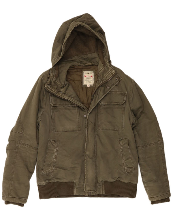 Mustang Mens Hooded Utility Jacket UK 38 Medium Khaki Cotton