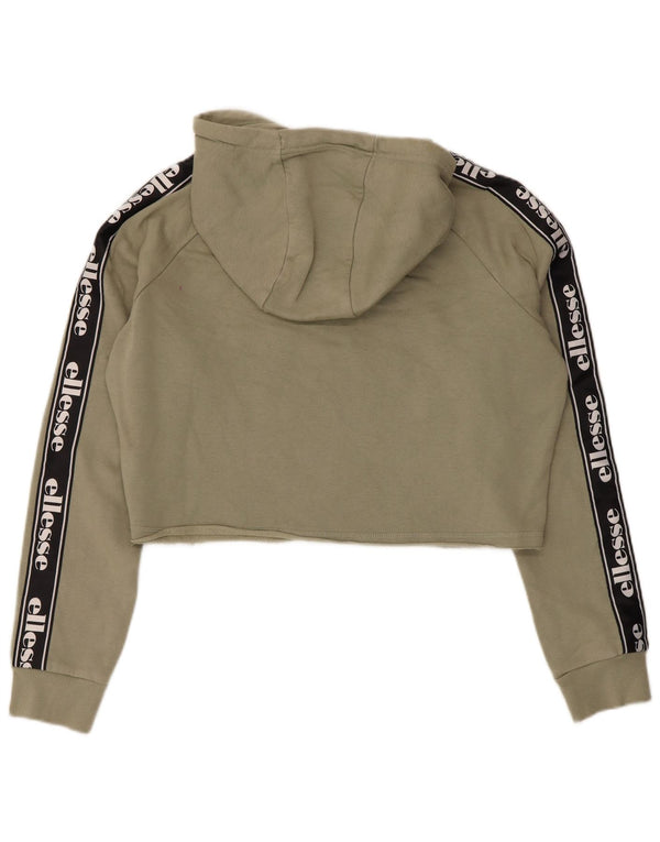 Ellesse Womens Crop Graphic Hoodie Jumper UK 14 Large Khaki Cotton