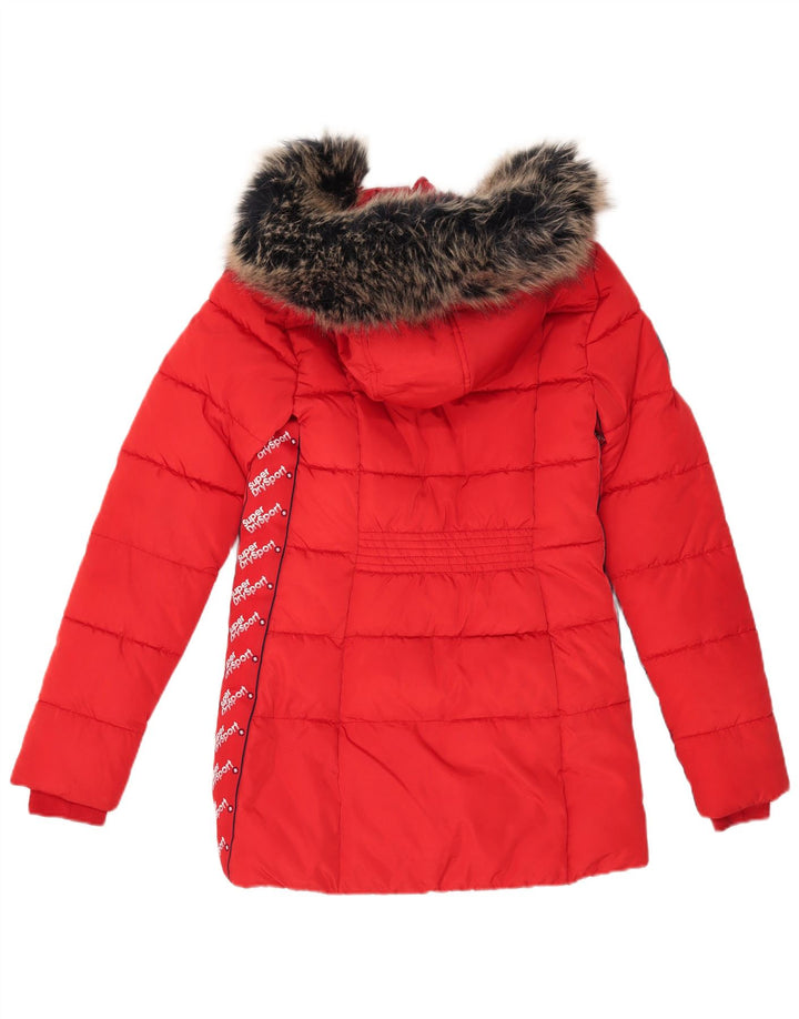 SUPERDRY Womens Graphic Hooded Padded Jacket UK 6 XS Red Polyester
