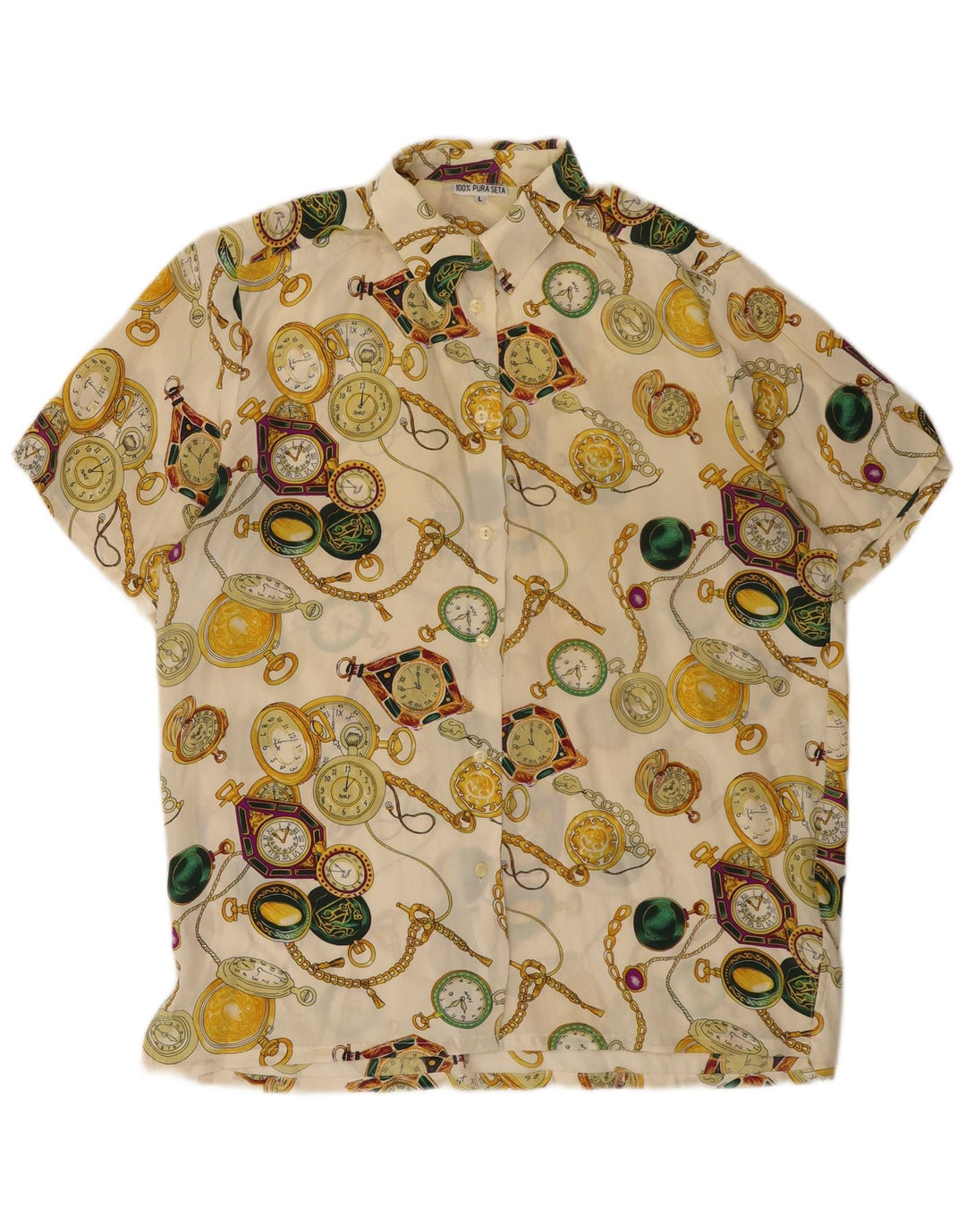 Vintage Womens Abstract Pattern Shirt Blouse UK 16 Large Off White
