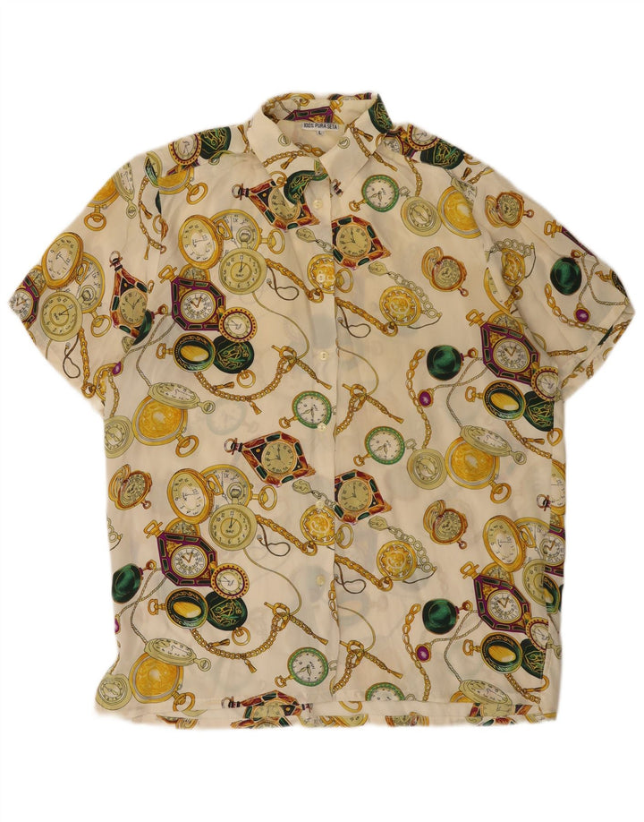 Vintage Womens Abstract Pattern Shirt Blouse UK 16 Large Off White