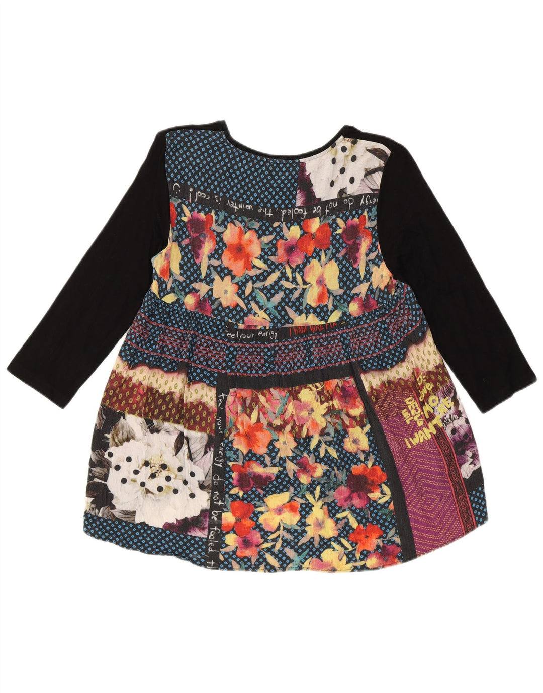 Desigual Donna Abstract Pattern Top Manica 3/4 UK 10 Small Nero Viscosa