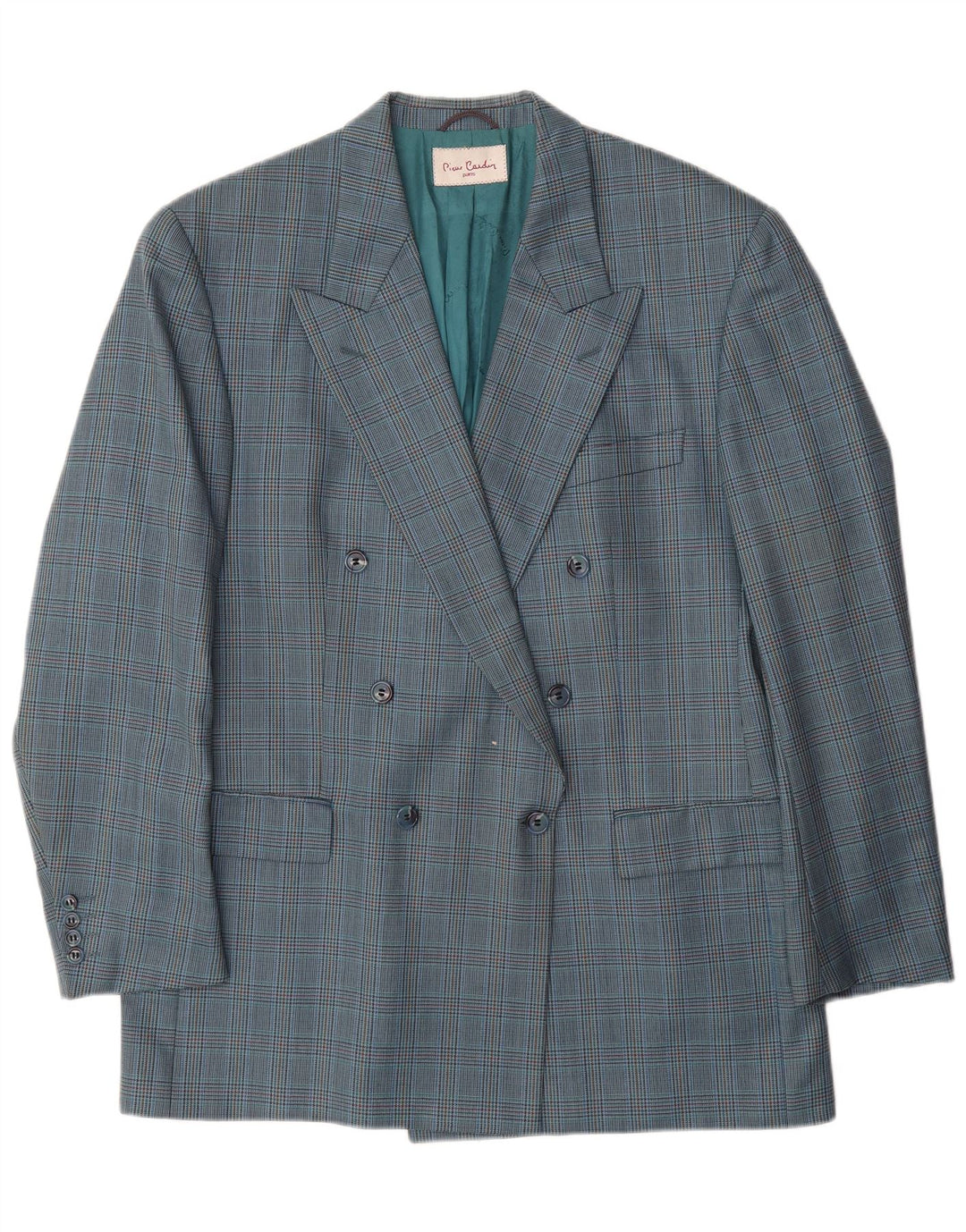 PIERRE CARDIN Womens Double Breasted Blazer Jacket UK 18 XL Blue Check