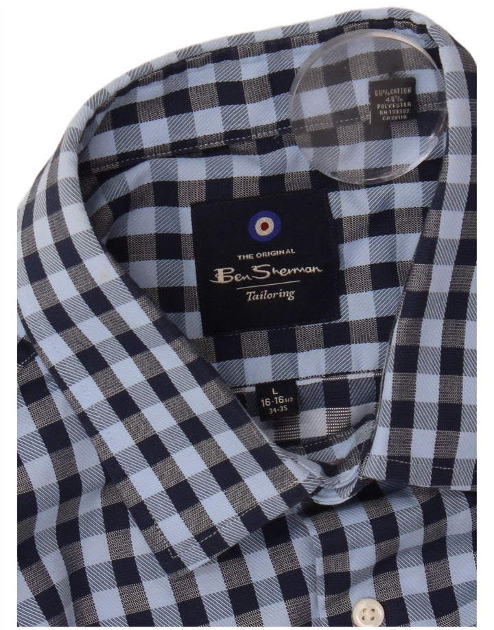 Ben Sherman Mens Shirt Size 16 1/2 Large Blue Gingham Cotton
