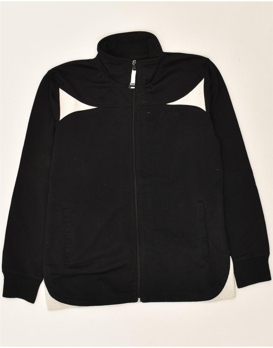 ASICS Womens Tracksuit Top Jacket UK 16 Large Black Colourblock Polyester | Vintage Asics | Thrift | Second-Hand Asics | Used Clothing | Messina Hembry 