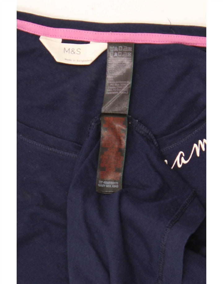 Marks & Spencer Womens Top Long Sleeve UK 14 Medium Navy Blue Cotton