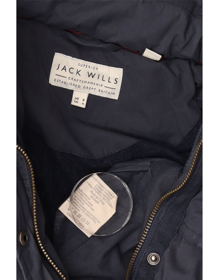 Jack Wills Womens Hooded Padded Jacket UK 8 Small Navy Blue Polyester