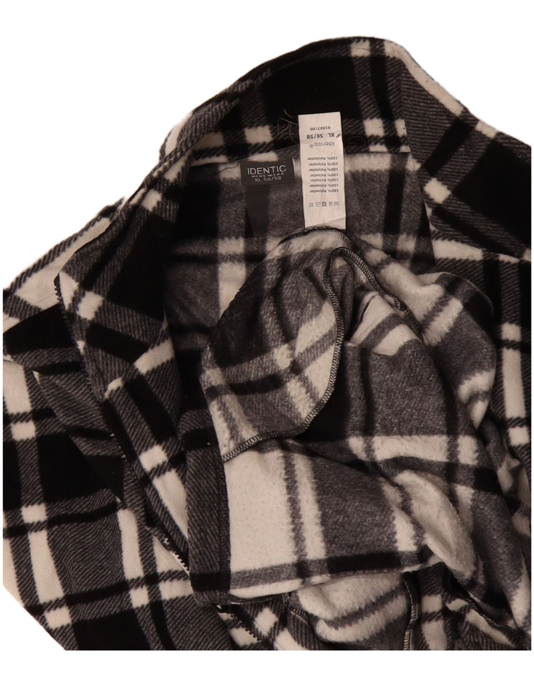 IDENTIC Mens Fleece Jacket UK 42 XL Black Check Polyester