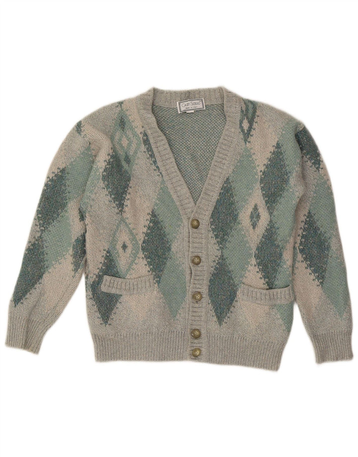 Gran Sasso Mens Cardigan Sweater Medium Grey Argyle/Diamond Wool