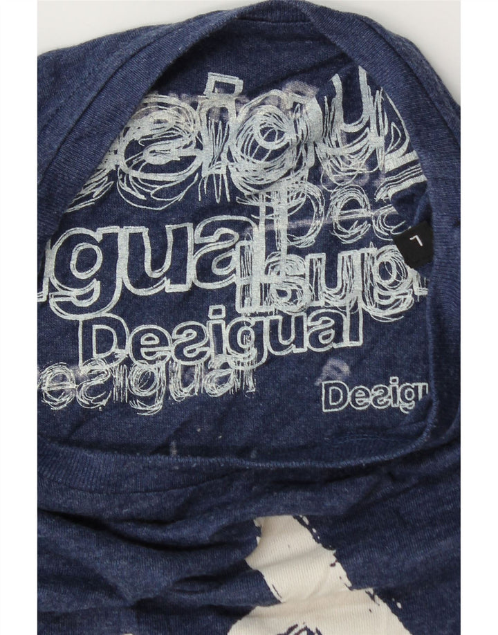 Desigual Mens Graphic T-Shirt Top Large Navy Blue Cotton