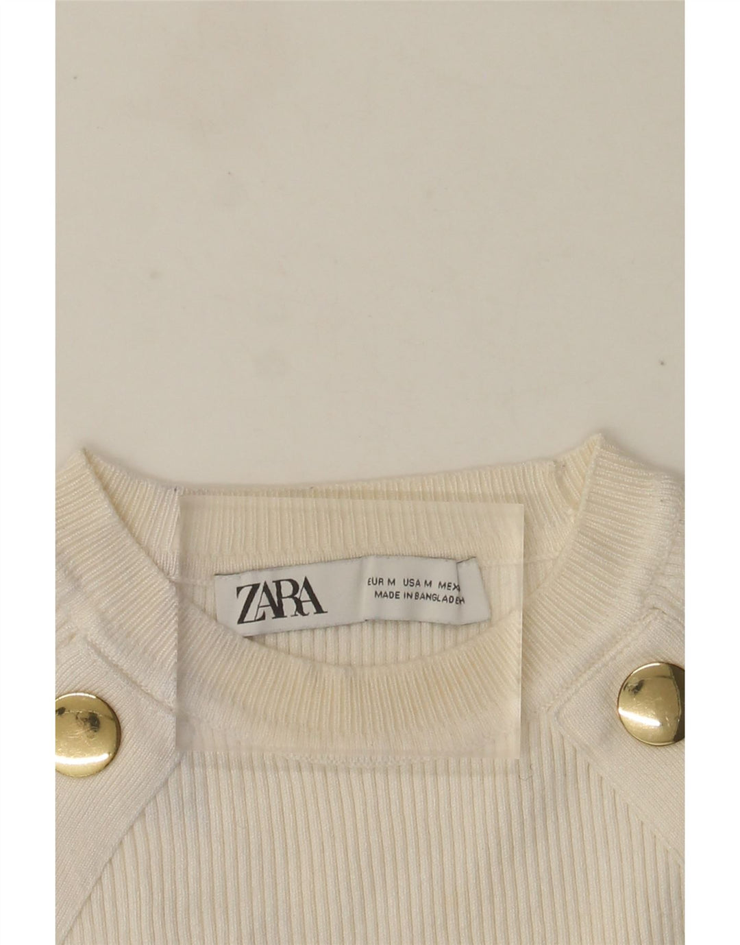 Zara Womens Crop Crew Neck Jumper Sweater UK 12 Medium White