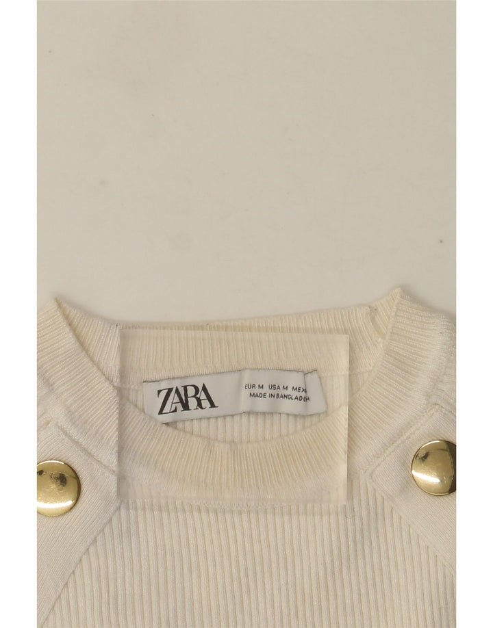 Zara Womens Crop Crew Neck Jumper Sweater UK 12 Medium White