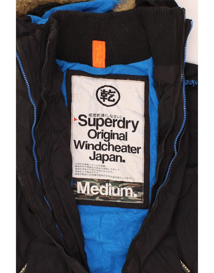 SUPERDRY Womens Windcheater Hooded Windbreaker Jacket UK 14 Medium Black Vintage Superdry and Second-Hand Superdry from Messina Hembry 
