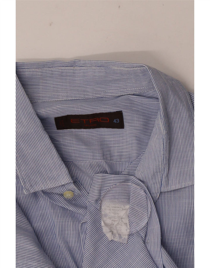 Etro Mens Shirt Size 43 Large Blue Pinstripe Cotton