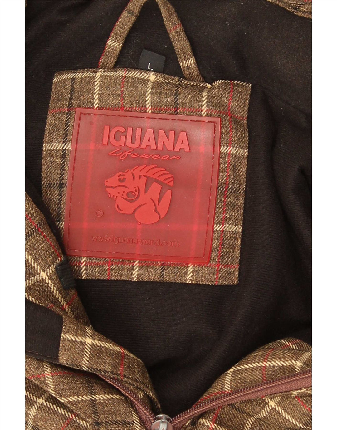 Iguana Veste coupe-vent à capuche pour homme UK 40 Large Marron à carreaux Polyester