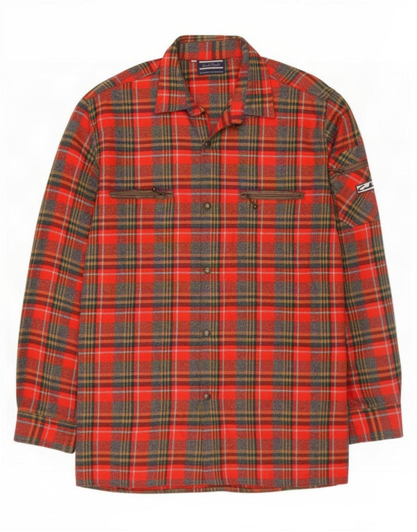 Camisa de franela vintage para hombre talla 42 lana a cuadros roja grande