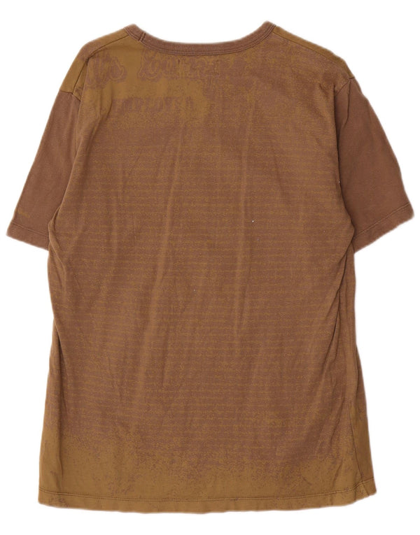 Marlboro Classics Mens Graphic T-Shirt Top Medium Brown Pinstripe Cotton