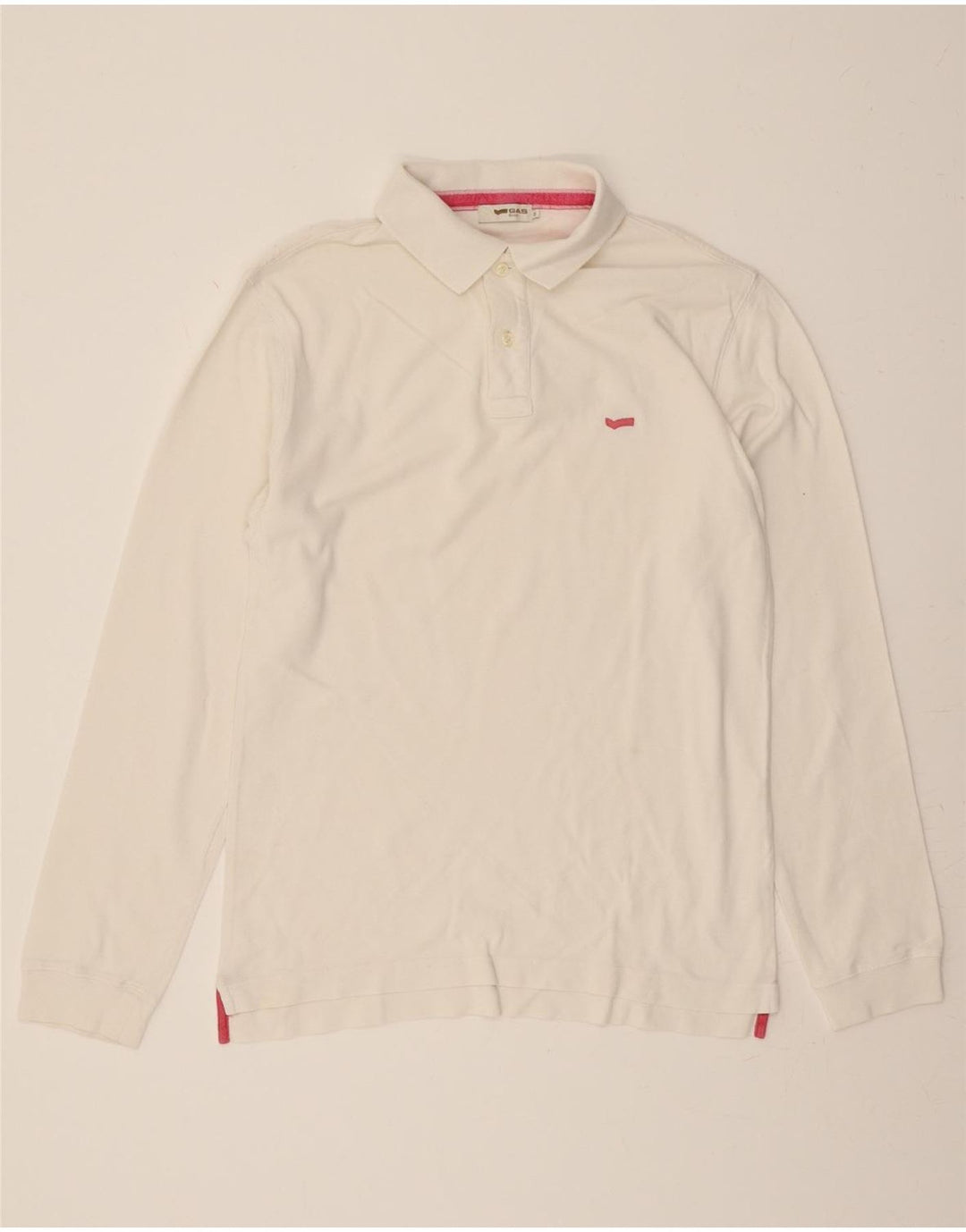 GAS Mens Long Sleeve Polo Shirt Medium White Cotton Vintage Gas and Second-Hand Gas from Messina Hembry 