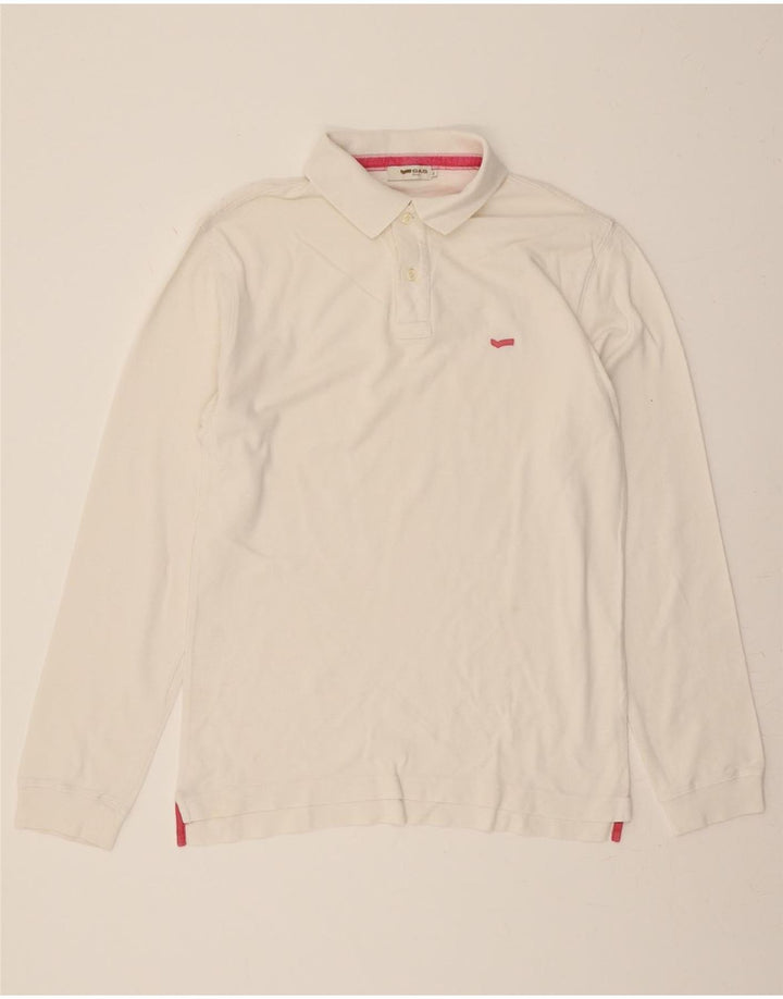 GAS Mens Long Sleeve Polo Shirt Medium White Cotton Vintage Gas and Second-Hand Gas from Messina Hembry 