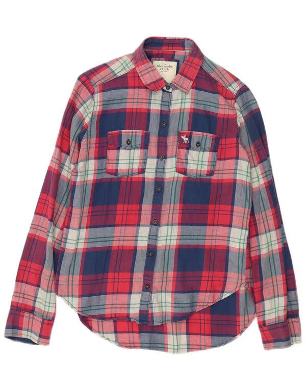 Camicia oversize in flanella da donna Abercrombie & Fitch UK 6 XS in cotone a quadri rossi