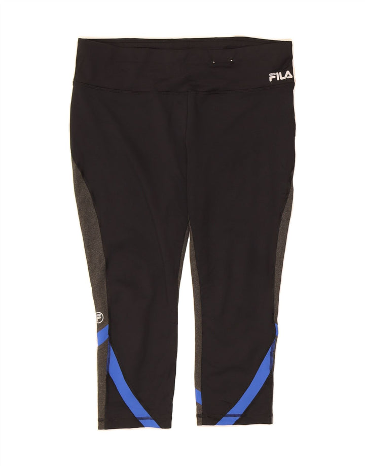 FILA Womens Capri Leggings UK 14 Large  Black Colourblock Polyester Vintage Fila and Second-Hand Fila from Messina Hembry 