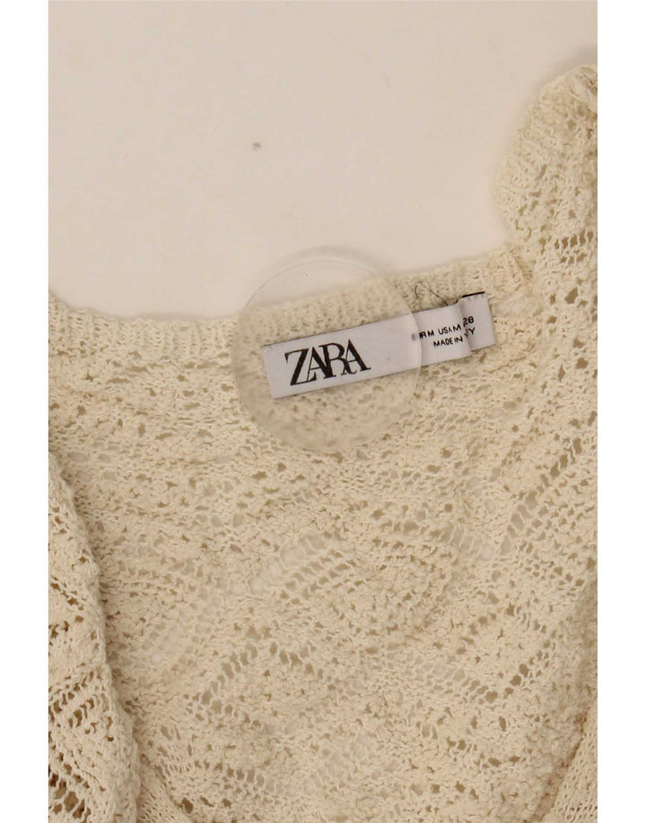 Zara Womens 3/4 Sleeve Jumper Dress UK 12 Medium White Polyester