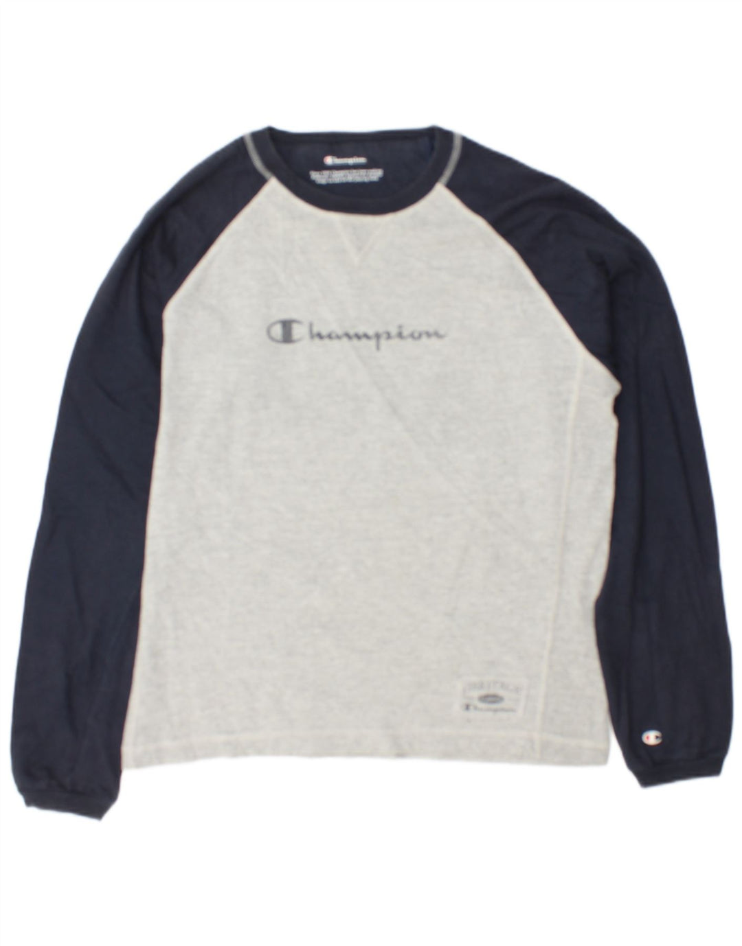 Champion Mens Graphic Top Long Sleeve Medium Grey Colourblock Cotton