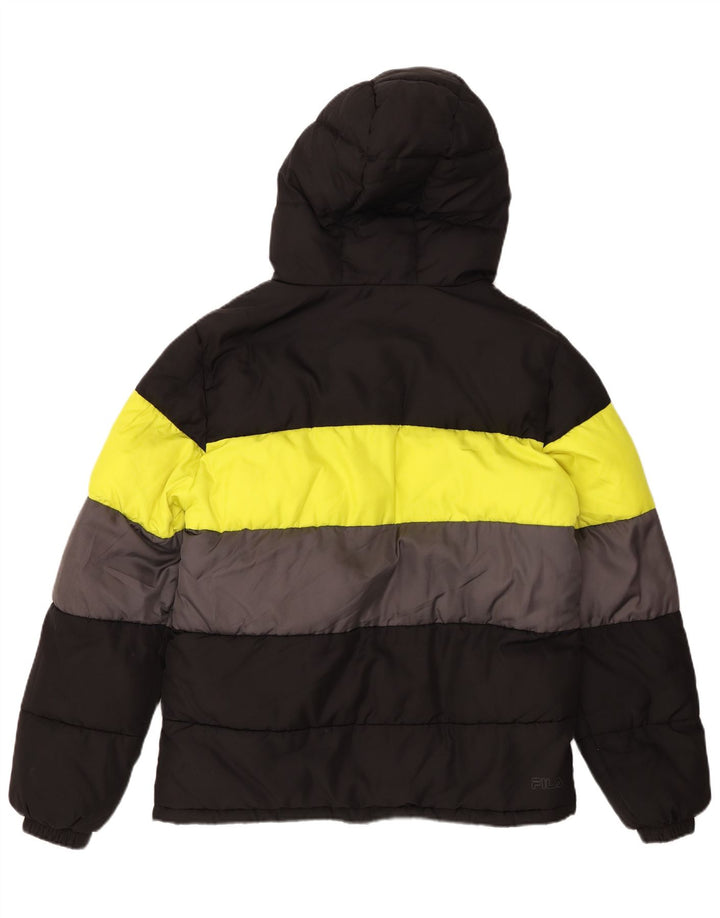 FILA Mens Hooded Padded Jacket UK 36 Small Black Colourblock Polyester