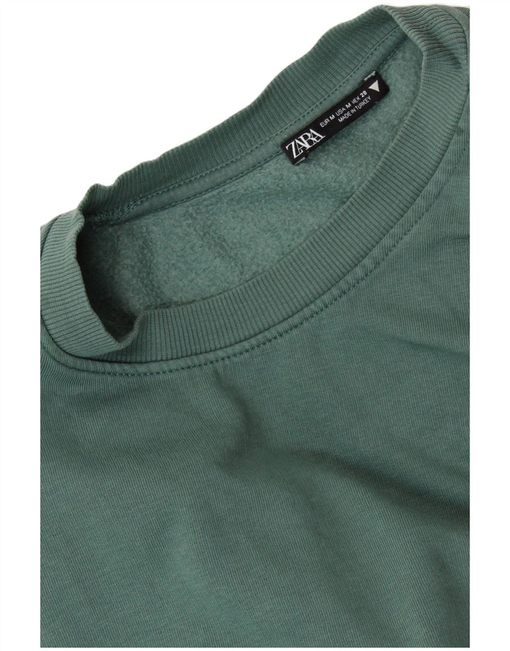 ZARA Femme Crop Sweatshirt Jumper UK 14 Vert Moyen