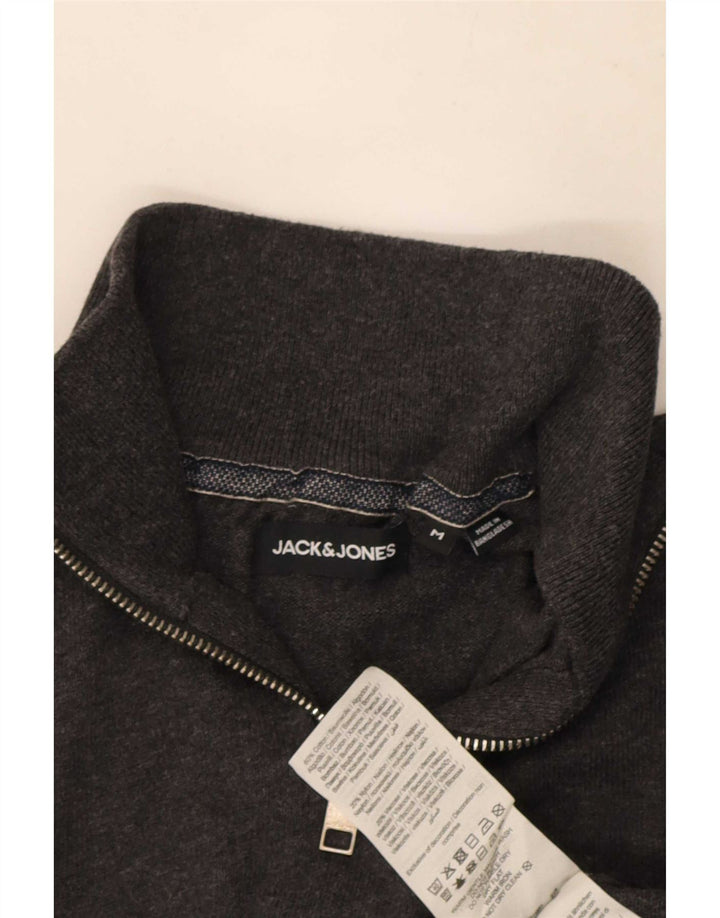 Jack & Jones Mens Zip Neck Jumper Sweater Medium Grey Cotton