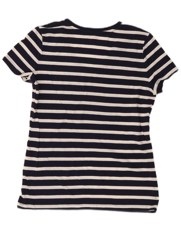 Nautica T-Shirt Femme Top UK 10 Petit Coton Rayé Bleu Marine