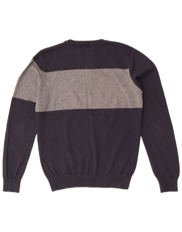 Jack & Jones Maglione da uomo con scollo a V in cotone color block medio blu navy