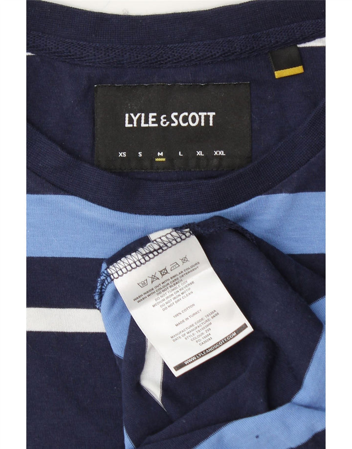 LYLE & SCOTT Mens T-Shirt Top Medium Navy Blue Striped Cotton
