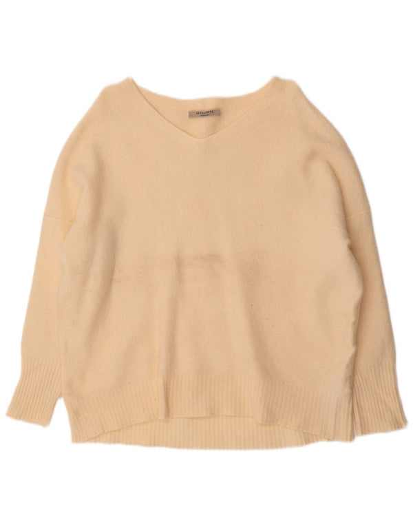 All Saints Womens Oversized V-Neck Jumper Sweater UK 14 Medium Beige Wool