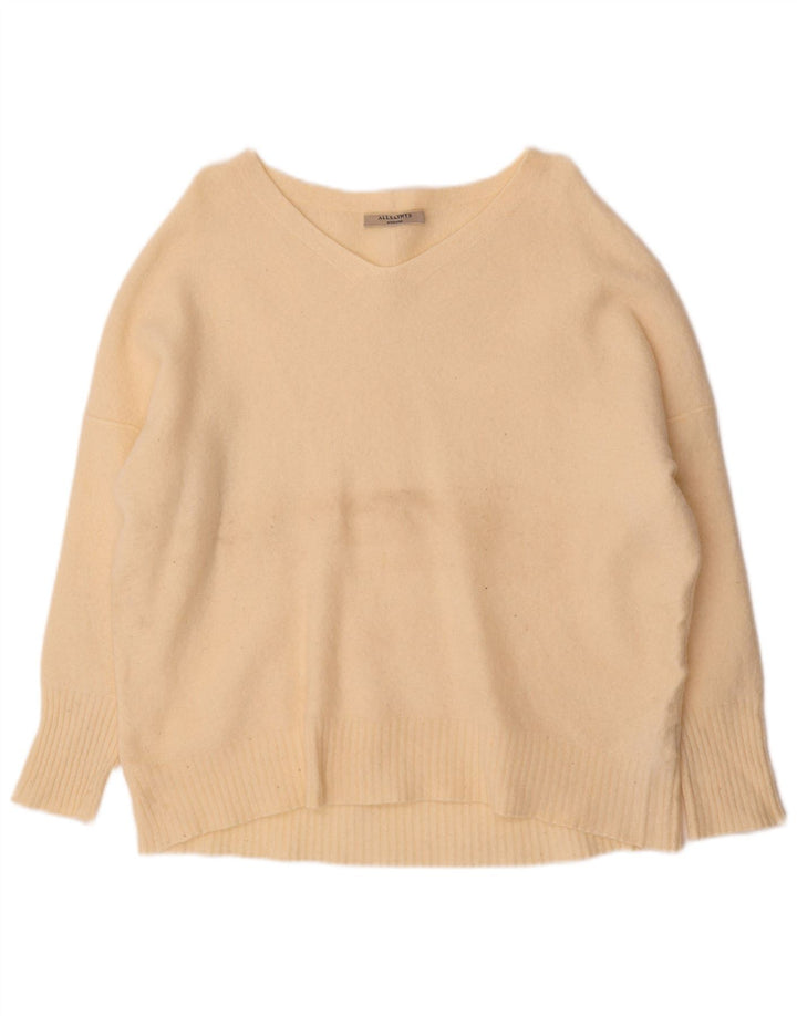 All Saints Womens Oversized V-Neck Jumper Sweater UK 14 Medium Beige Wool
