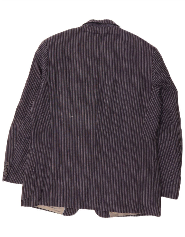 DOUGLAS Mens 2 Button Blazer Jacket UK 44 2XL Navy Blue Striped Linen