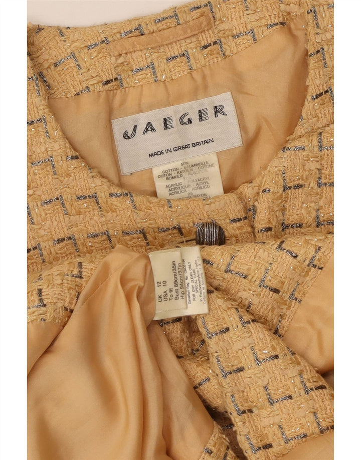 Jaeger Damen-Blazerjacke mit 5 Knöpfen, UK 12, mittelgelbe geometrische Baumwolle