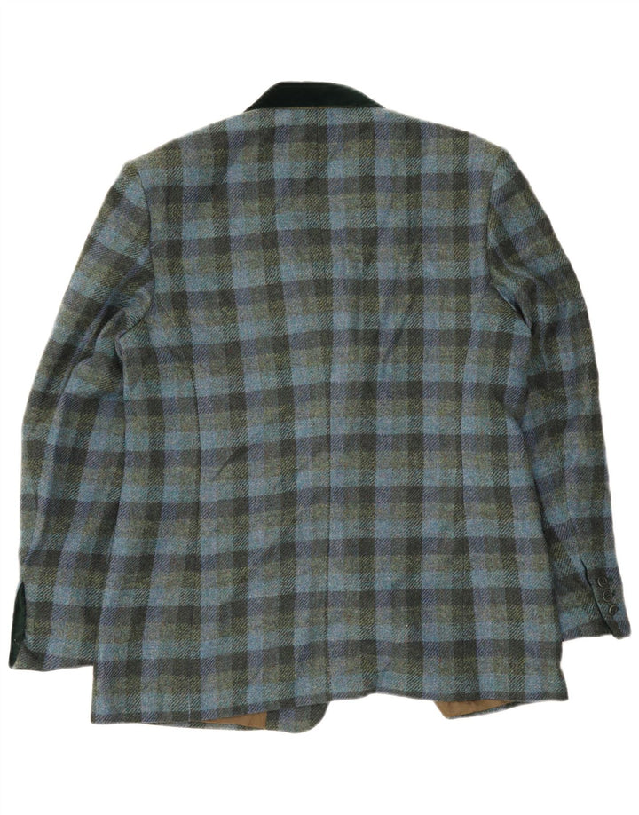 Vintage Womens 2 Button Blazer Jacket EU 46 XL Blue Gingham Viscose