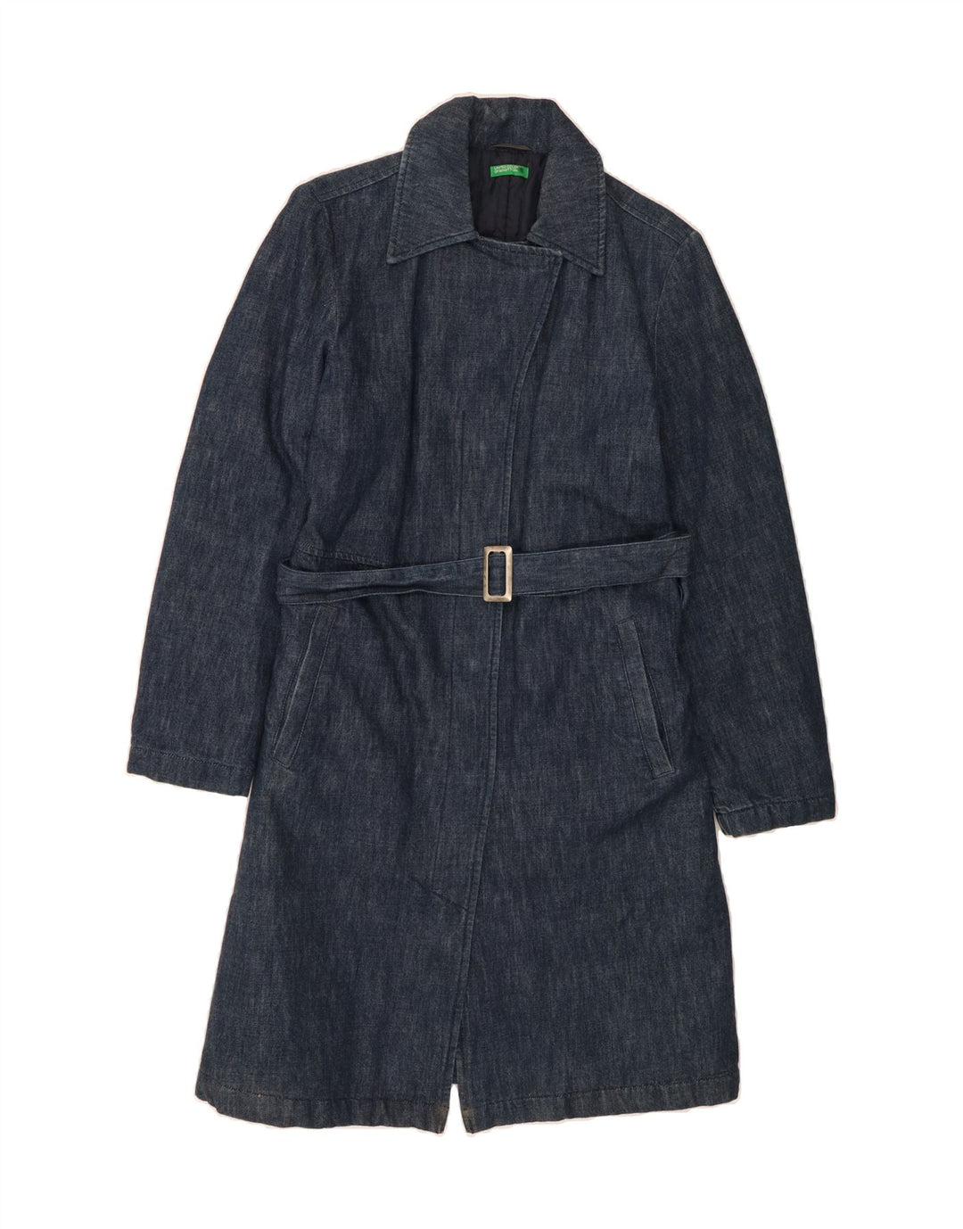 BENETTON Womens Overcoat UK 14 Medium Navy Blue Cotton Vintage Benetton and Second-Hand Benetton from Messina Hembry 