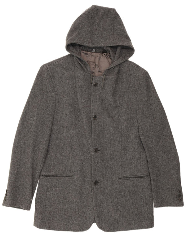 Zara Mens 4 Button Hooded Blazer Jacket UK 38 Medium Grey Wool
