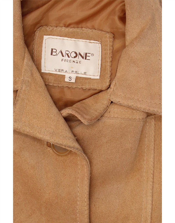 Barone Womens Suede Jacket UK 10 Small Beige Leather