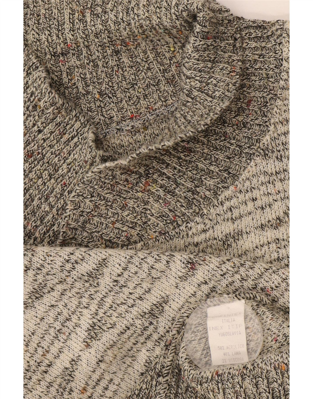 Vintage Mens Shawl Neck Jumper Sweater Small Grey Geometric Acrylic