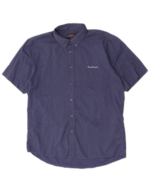 Pierre Cardin Mens Short Sleeve Regular Fit Shirt XL Navy Blue Geometric
