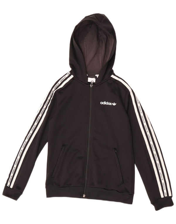 Adidas Boys Graphic Zip Hoodie Sweater 11-12 Years Black Polyester Sports