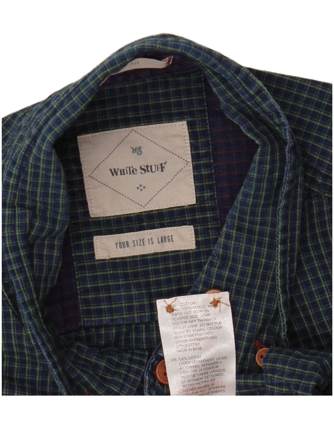 White Stuff Mens Classic Fit Shirt Large Blue Check Cotton